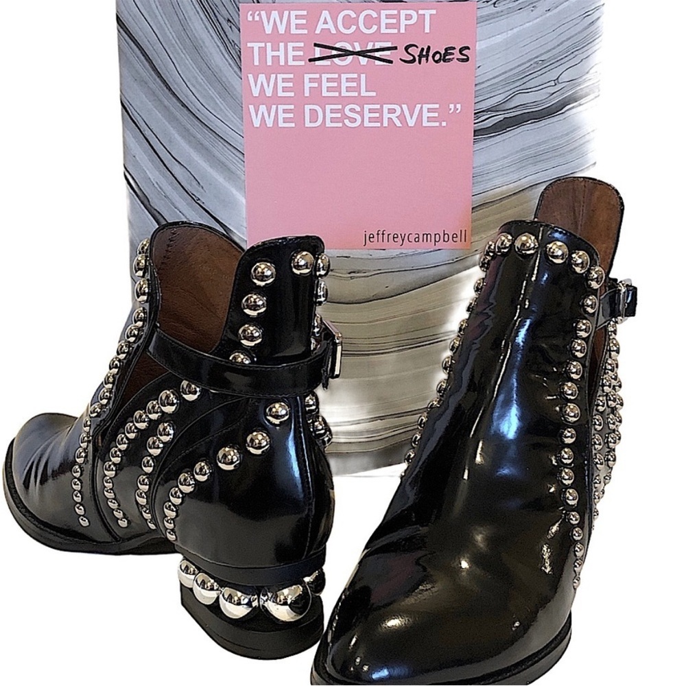 Jeffrey Campbell Black Studded Ankle Boots Rylance Leather Booties Rocker EUC